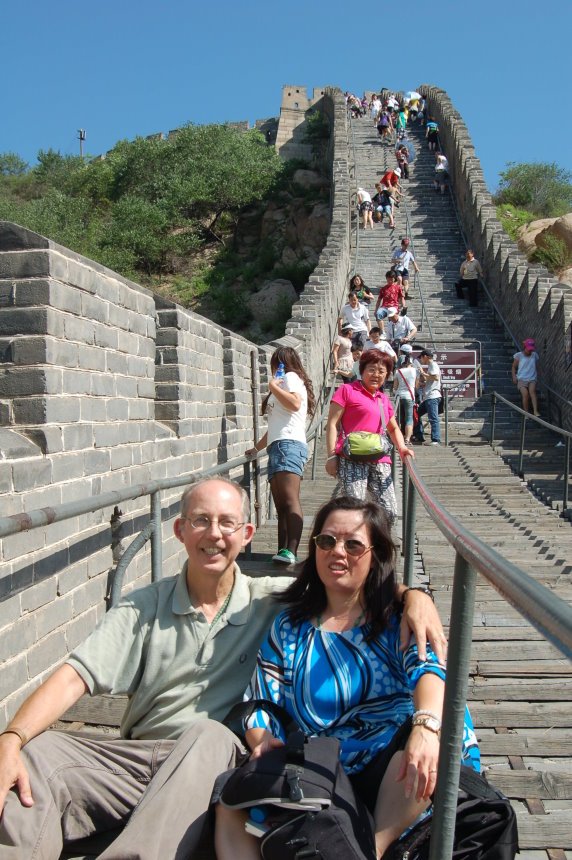 On the Great Wall of China Playing Tourist