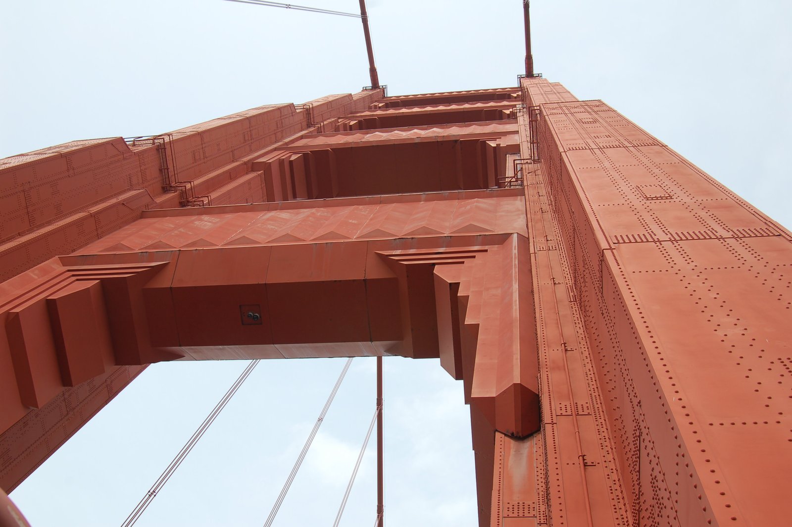 Looking up at the north tower of the Golden Gate Bridge, San Francisco, California 