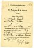 Marriage Certificate of Armand and Martha (Wilkens) Charest