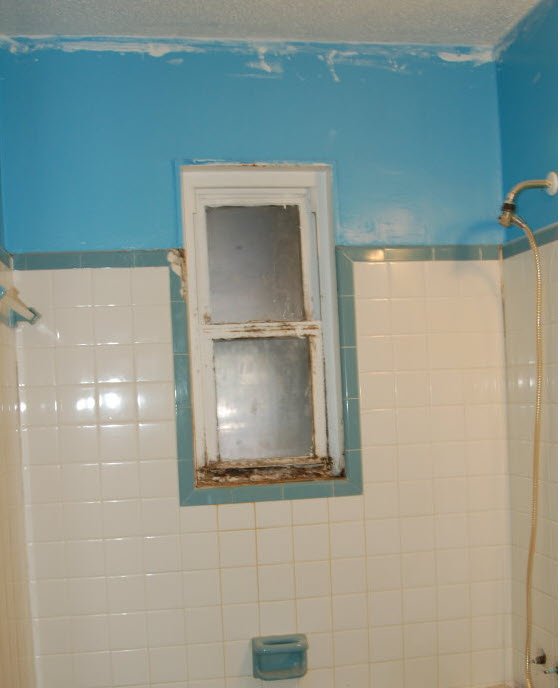 The Bathroom With Vintage Tile and Rusted, Blocked, Window