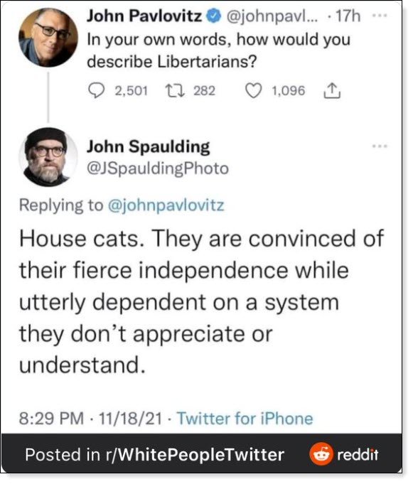 Twitter Post between John Pavlovitz and John Spaulding - Libertarian House Cats