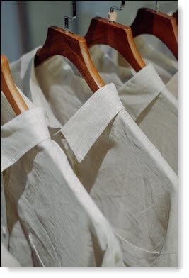 row of starched white shirts on hangers. Photo by Pew Nguyen: https://www.pexels.com/photo/white-shirts-on-hangers-17315934/ 