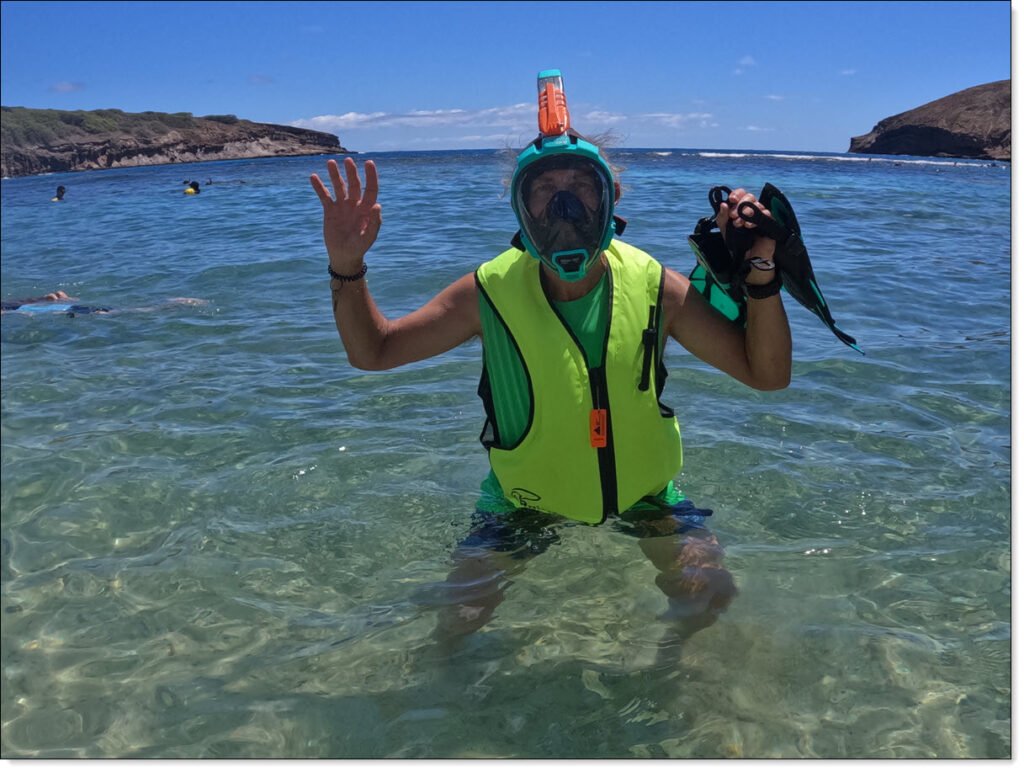 Ron Charest in snorkeling gear, Hanauma Bay, Oahu, Hawaii, 2022