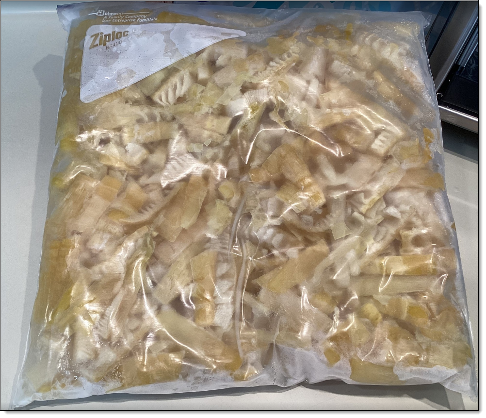 frozen bamboo shoots in one gallon freezer bag - Photo by Rita Tu