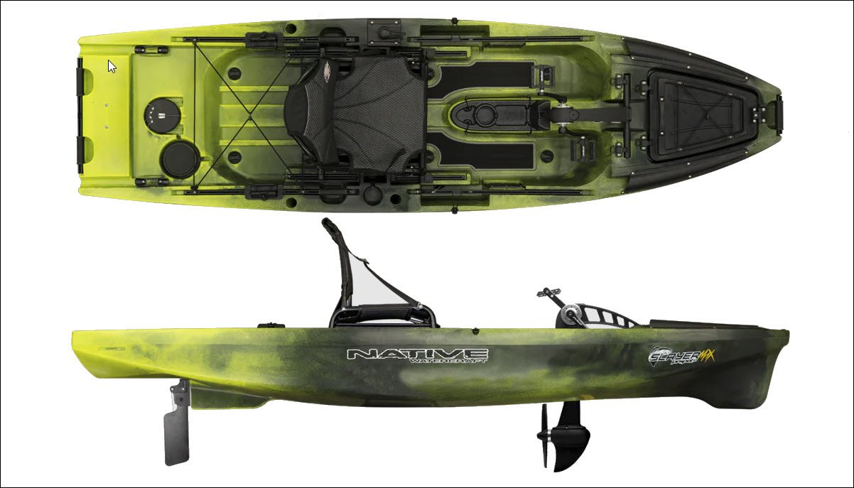 Slayer Propel Max Ten - Native Watercraft Illustration, top and right side views