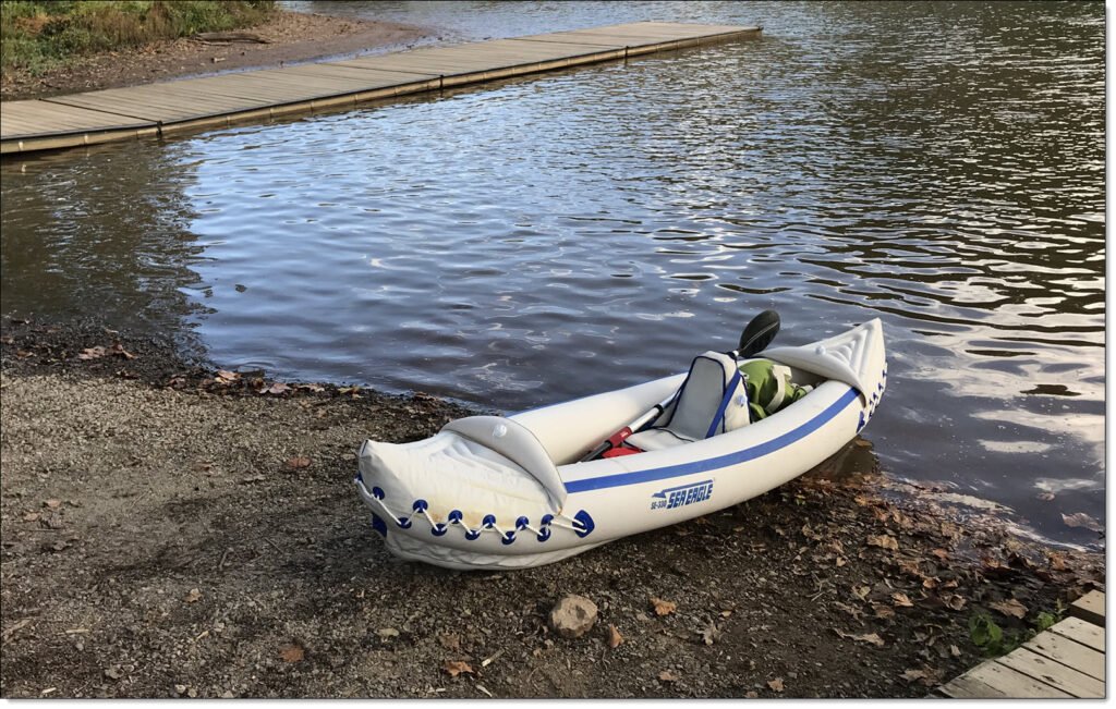 Sea Eagle 330 kayak "Lucky" sitting on a boat ramp