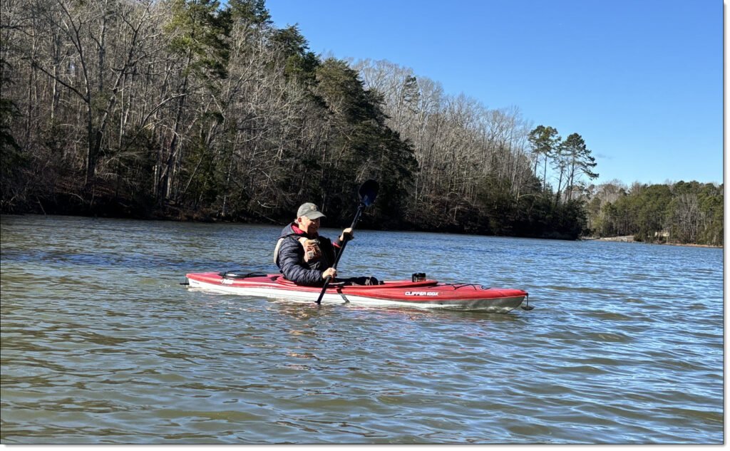 Ron paddling his Pelican Clipper 100X kayak on Lake Wylie