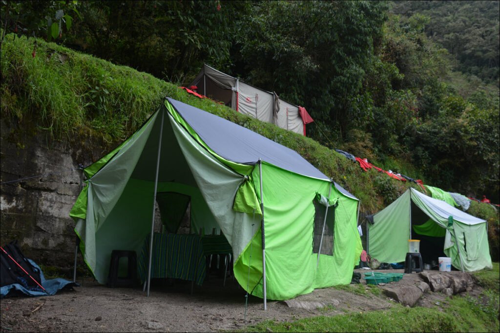 Lunch In High Style On The Inca Trail of Peru with two tents offering sit-down dining at 8,792 feet