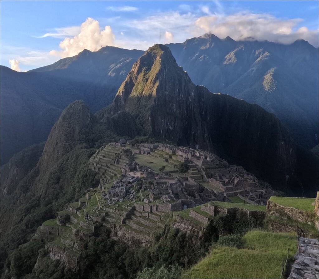 Late afternoon view of Machu Picchu From below the Intipunku (Sun Gate), Peru