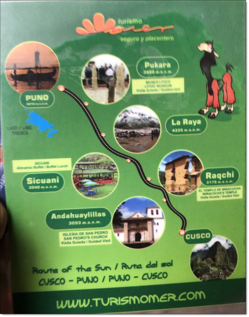 Map of the The Bus Route Between Cusco and Puno
