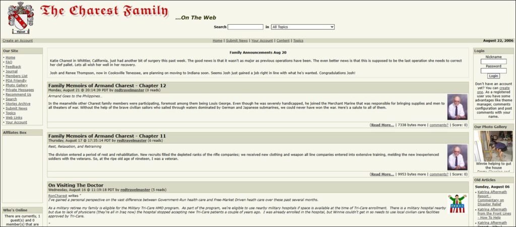 Charest.net on August 22, 2006, now running on PHP-Nuke content management software, with customization. 