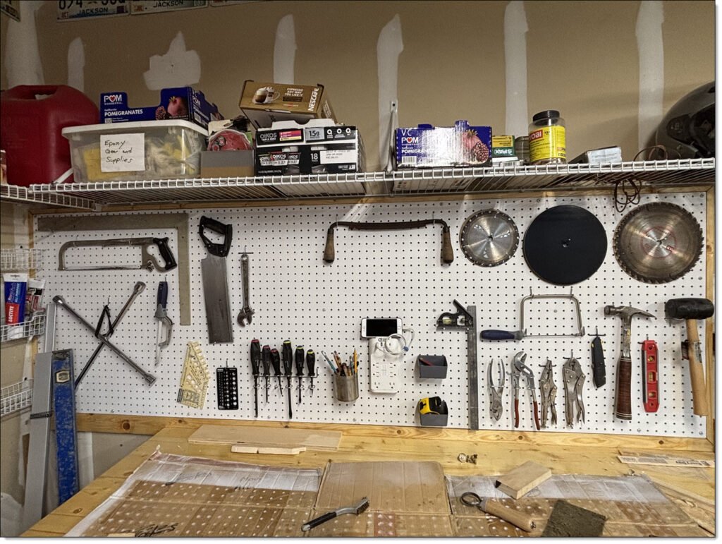 Main tool board over a workbench
