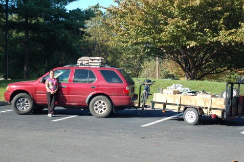 Isuzu Rodeo and Utility Trainer, loaded down, arriving at our Virginia home