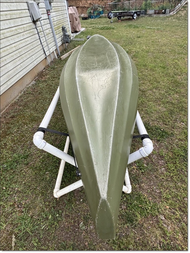Showing the keel of a Trophy 126 kayak, and the Dihedral hullform