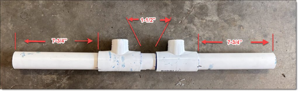 Showing the PVC axle assembly with dimensions