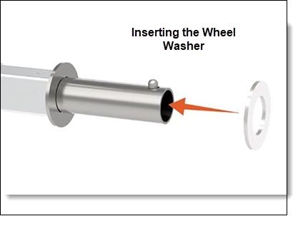 Inserting the wheel washer on the steel axle