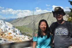 At Mt Terrace Hot Springs, Yellowstone Park