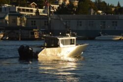 An Aluminum Jasper Marine Yacht Catches the Setting Sun