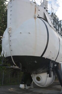 Closeup view of the bow, and personnel sphere of DSV 1 "Trieste II," on display at the Keyport, Washington, Undersea Museum.