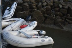 A Mass of Inflatable dinghies at Low Tide