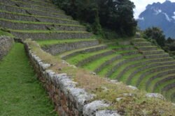 Stone terraces running down the mountainside in the former Farming Village of Wiñay Wayna (Forever Young).