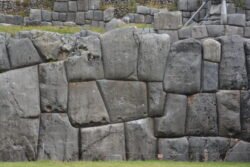 Massive stone walls forming the archeological site of Sacsayhuaman, on the mountains overlooking Cusco.