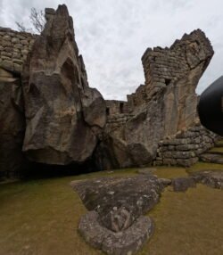 This is a construction of natural and dressed stone creating a sculpture of a condor.