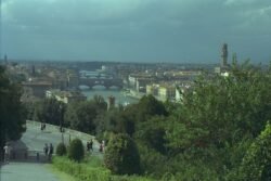 a panoramic view of Florence, Italy from a hilltop