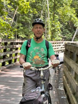 Ron Charest riding the Virginia Creeper Rail Trail between Damascus and Abington, Virginia