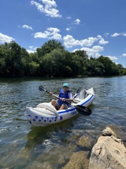 Winnie Solo on the 370 Winnie paddles solo on the Sea Eagle 370 "Nemo II," at River Bend Regional Park, Fairfax County, Virginia. Just above Great Falls National Park on the Potomac River.