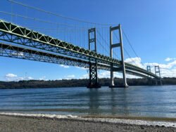 Closeup of the Tacoma Narrows Bridge, Tacoma, Washington