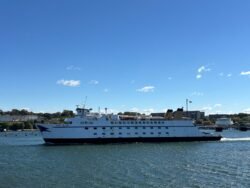 The Ferry Boat Mary Ellen coming up the Thames River in Connecticut.