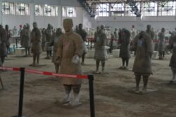 Back Gallery Area with a group of terracotta warriors in a staging area in different levels of repair