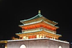 Drum Tower in Xi'an, China A traditional Chinese drum tower illuminated from the inside