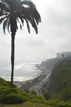 Looking north along the coastal cliffs of the Miraflores District of Lima, Peru.
