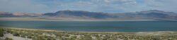 Panoramic View of an alkaline lake in middle of a desert