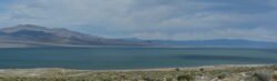 Panoramic View of an alkaline lake in middle of a desert